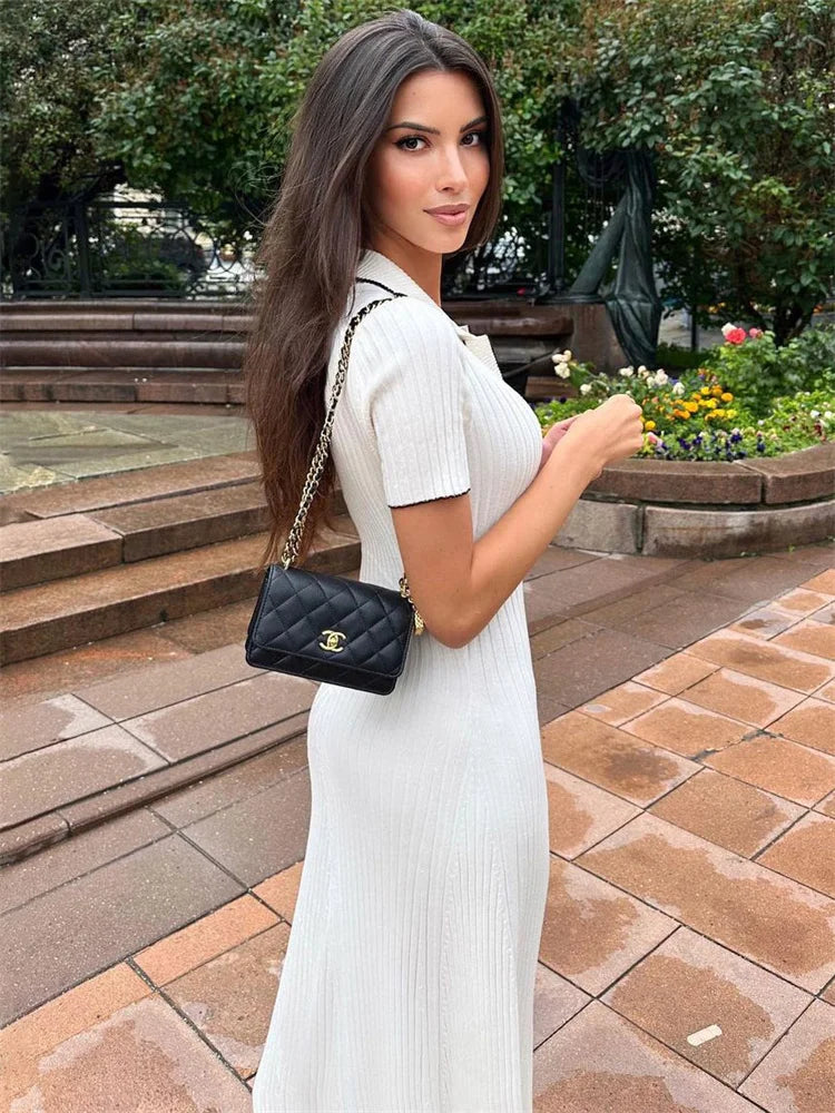 Knitted Maxi Dress with Elegant Design and Button Decoration - Ivanna