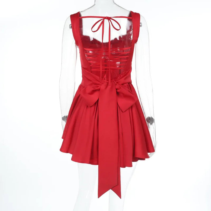 Mini A-Line Dress with Back Tie and Bow Detail - Demi