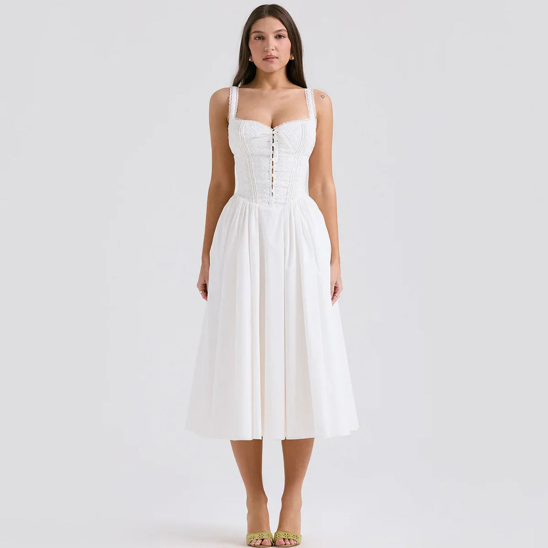 Midi Dress in Country Style with A-Line and Tie Design - SUNRISE