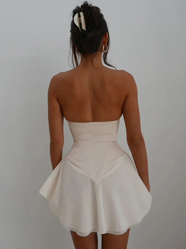 Strapless Satin Tie Mini Dress - Fern