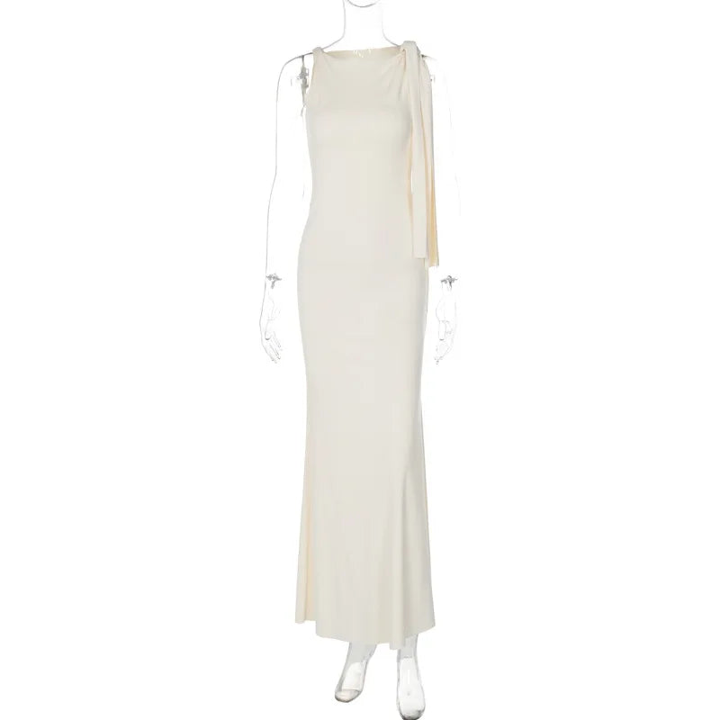 Elegant Maxi Dress with Shoulder Tie - Yolanda