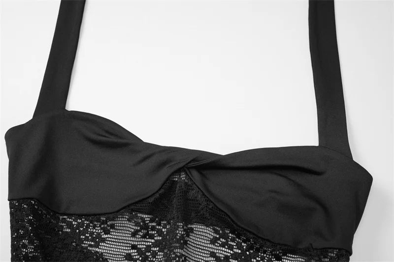 Maxi Dress with Lace and Tie at the Nape, Open Back - Nahora