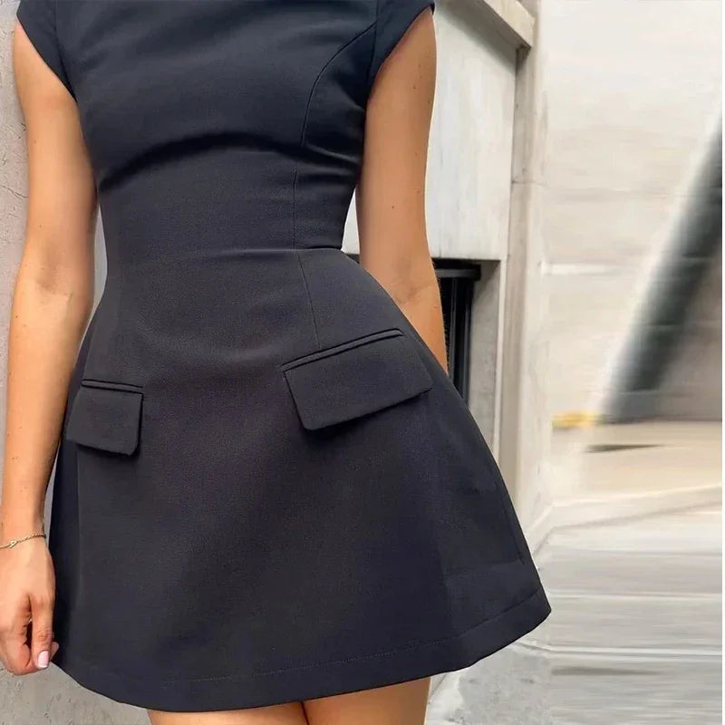 Tailored mini dress with hourglass silhouette and pocket decoration - Nils