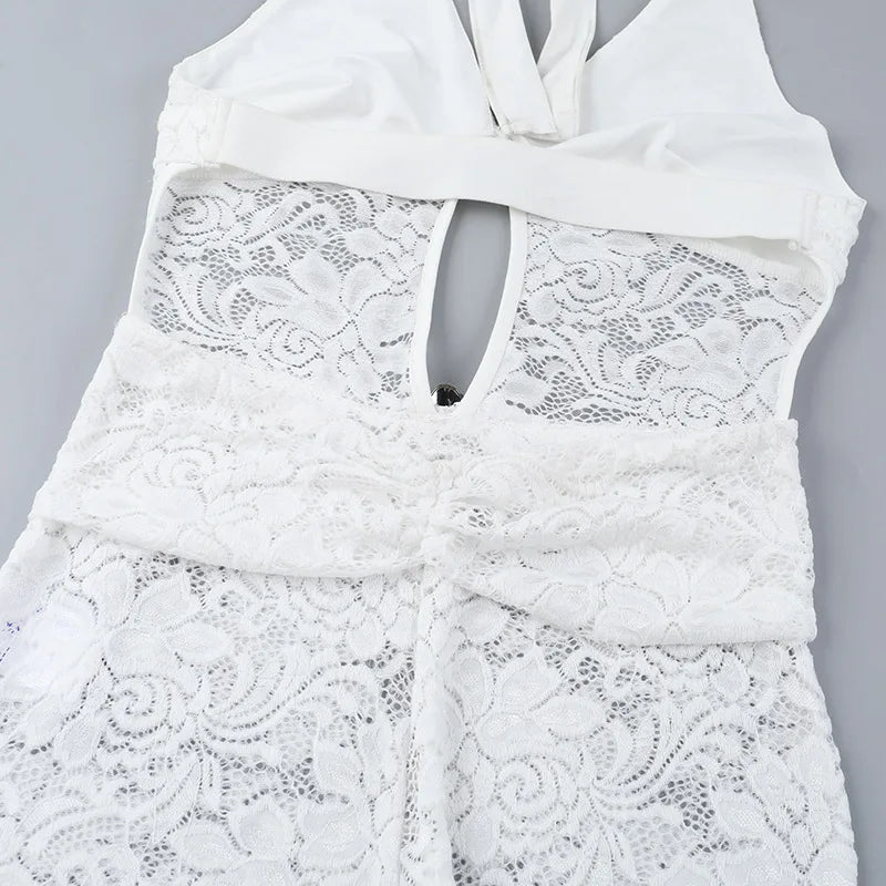 Long lace jumpsuit with open back and buckle details - Brighton