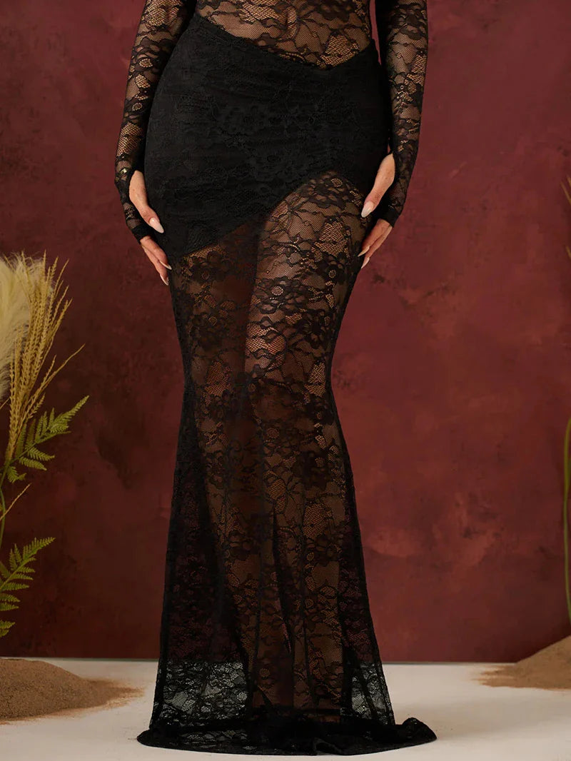 Two-piece lace set bodysuit and maxi skirt - Angelica