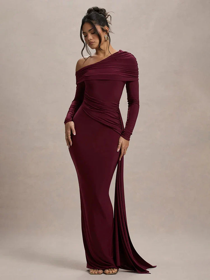 Off-shoulder maxi dress with ruching and ruffle detail - Miguel