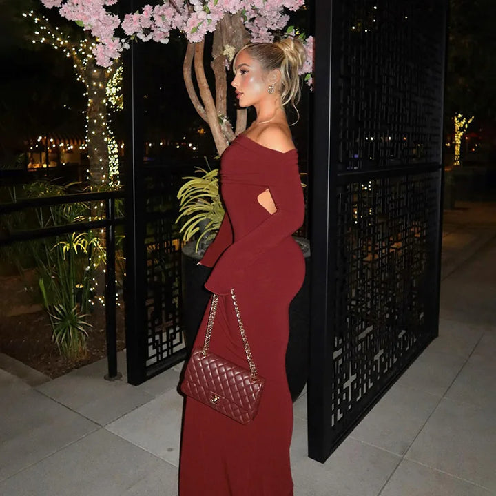 Off-Shoulder Maxi Dress with Open Back - GIZEL