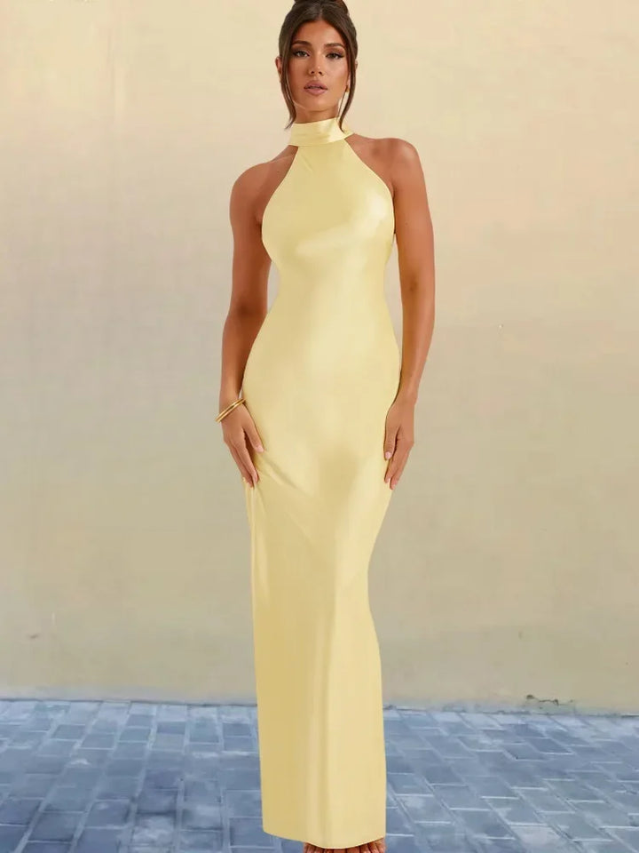 Maxi Satin Collar Dress with Slit Detail - Amari