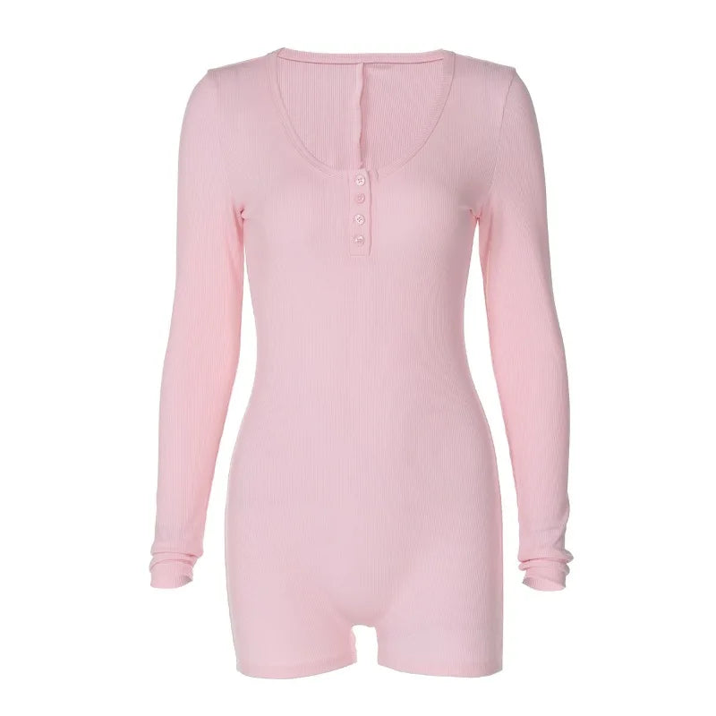One-Piece Knitted Jumpsuit with Button Detail - Lauren