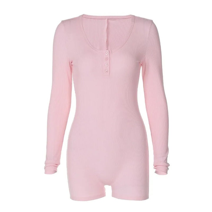 One-Piece Knitted Jumpsuit with Button Detail - Lauren
