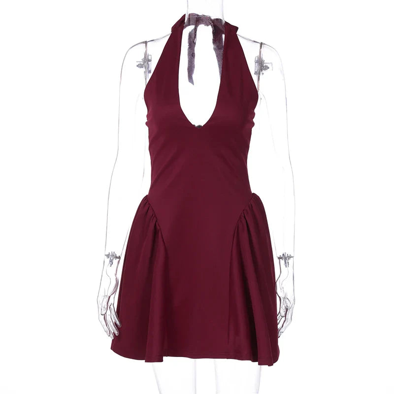 Mini A-line dress with V-neck and neck tie - Yolanda