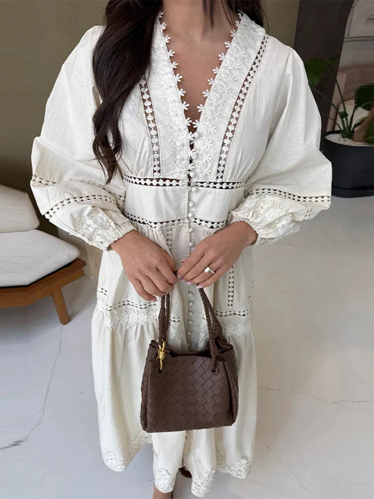 Maxi dress with ruffles and button decoration - Raya