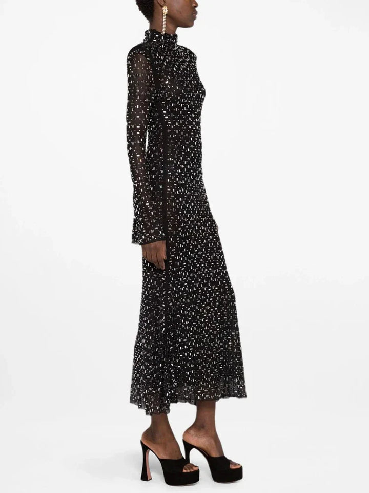 Luxurious Evening Maxi Dress with Sparkling Diamond Embellishment and Turtleneck Collar - Emerson
