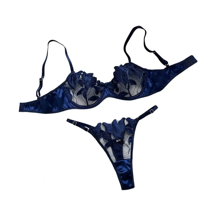 Satin Sheer Set with Leaf Embroidery - Adalyn