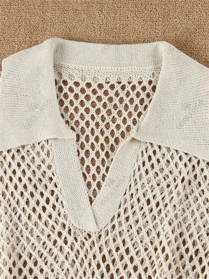 Mesh Mini Beach Dress with Polo Collar Design - Indie