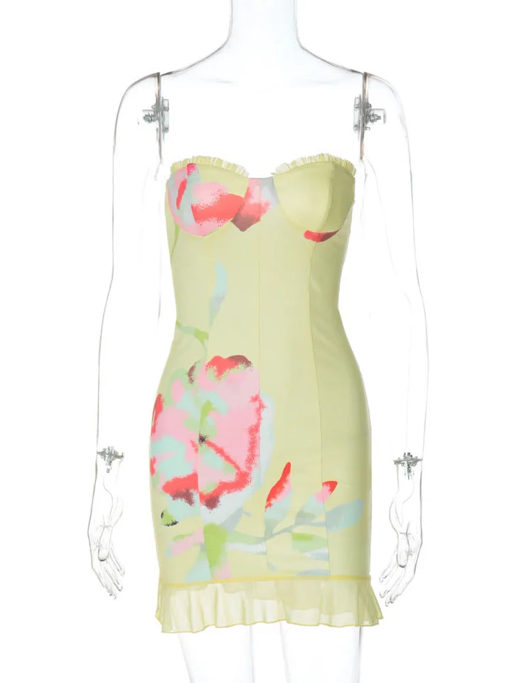 Floral Strapless Mini Dress with Ruffle Detail - Alexa