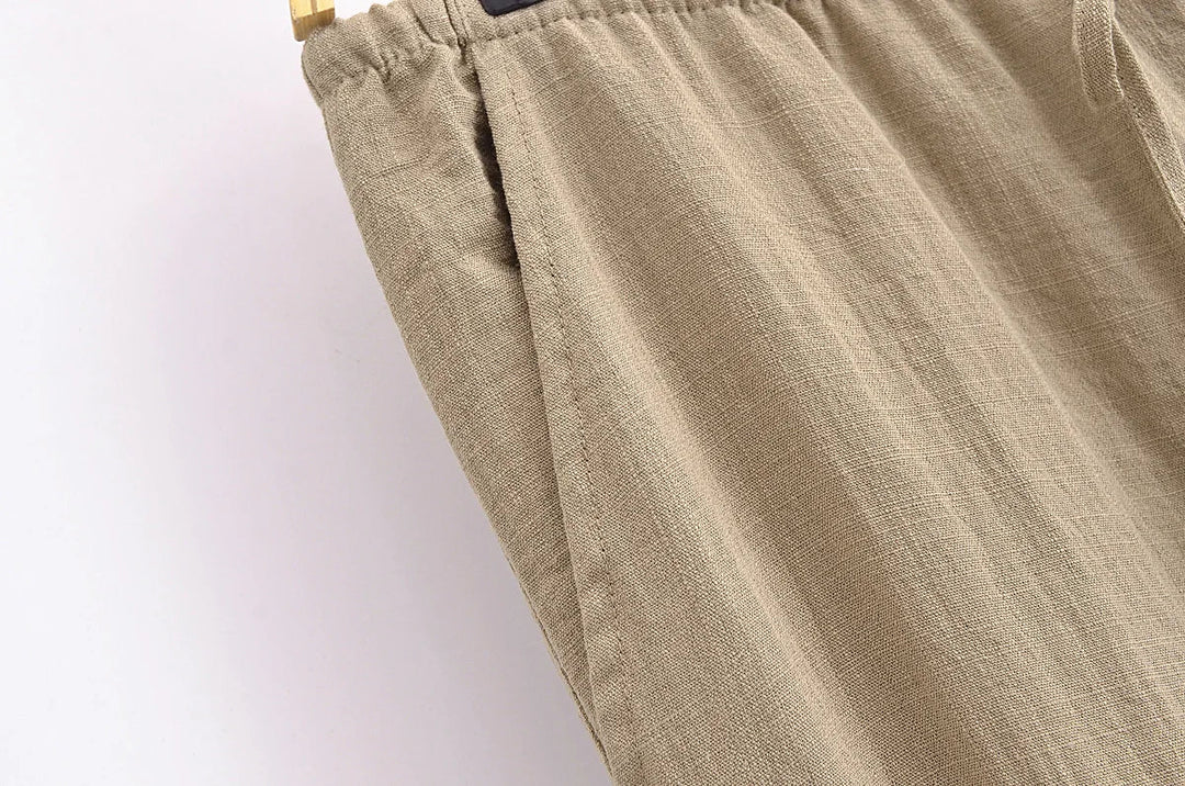 Two-Piece Linen Suit with Tie Shirt and Long Pants - Ava