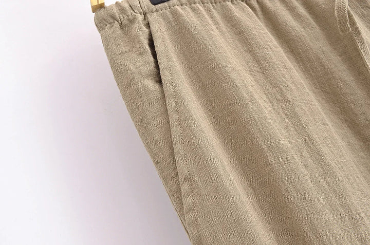 Two-Piece Linen Suit with Tie Shirt and Long Pants - Ava