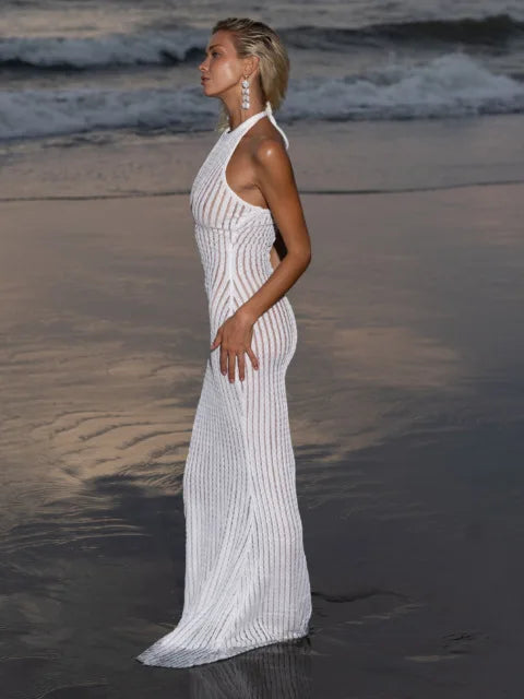 Partially Sheer Beach Dress with Stripe Style - Lilia