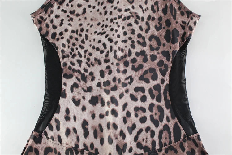 Fitted Leopard Print Jumpsuit with Mesh Side Waist Design - Alexis