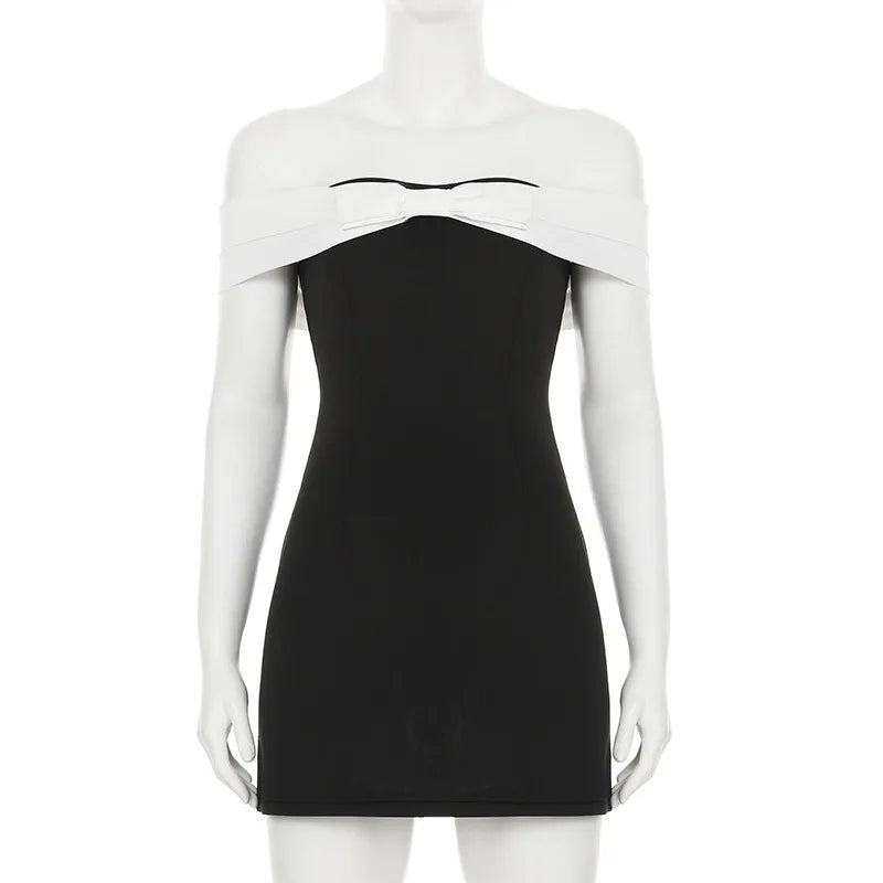 A-line mini dress with bow decoration and off-shoulder design - Heleny