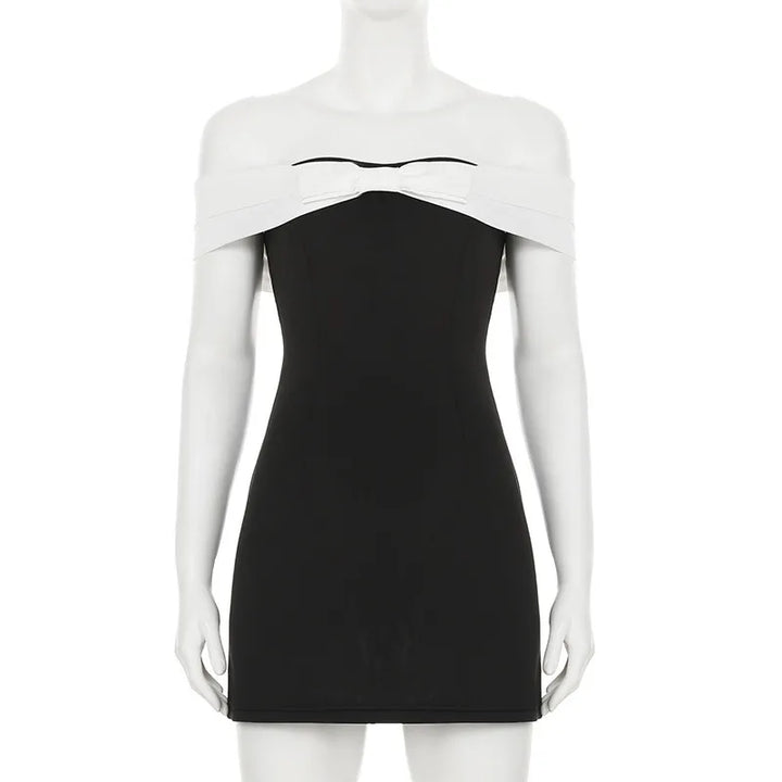 A-line mini dress with bow decoration and off-shoulder design - Heleny
