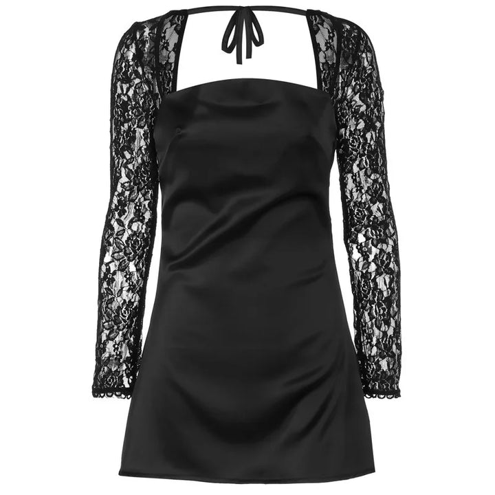 Satin Mini Dress with Lace Sleeves - Far