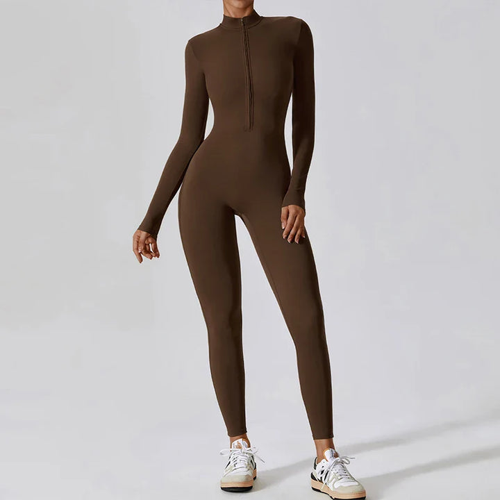 Short/long sporty fitted jumpsuit with shaping fabric and zipper closure - Andi