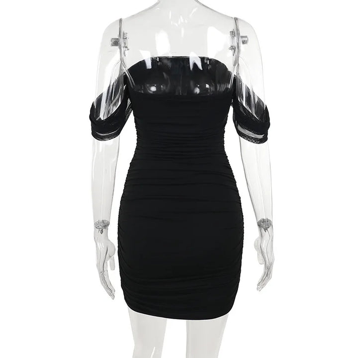 Fitted Pleated Mini Dress with Dropped Mesh Straps - Luz