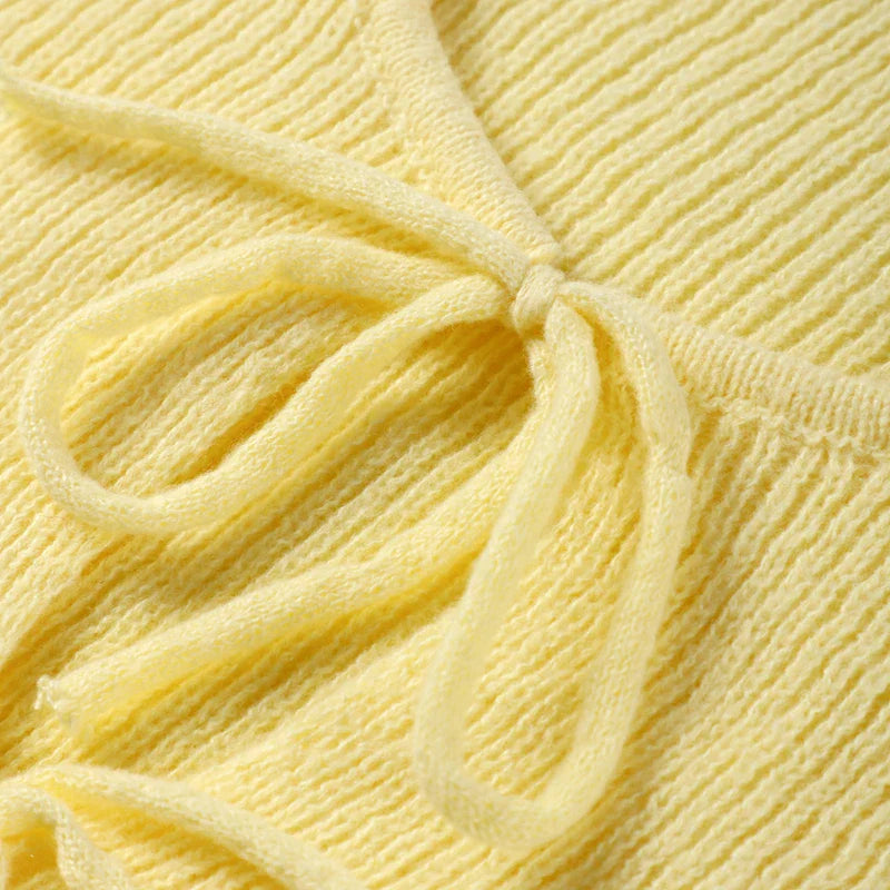 Two-piece knitted set with maxi skirt and tie-up top - Yamit