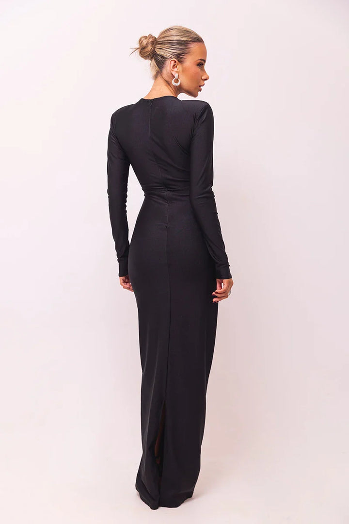 Shaping Fabric Maxi Dress with Ruched Decoration and Rhinestone Buckles - Sadie
