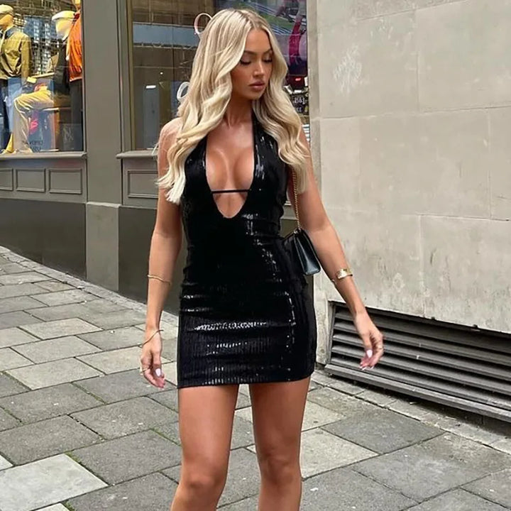 Fitted sequin mini dress with open back - Tiara