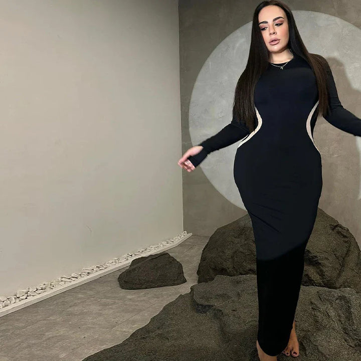 שמלת מקסי צמודה מחטבת בגזרת שעון חול - פליסיה