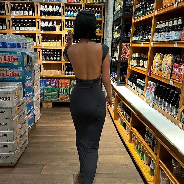 Fitted Maxi Dress with Open Back - Elia