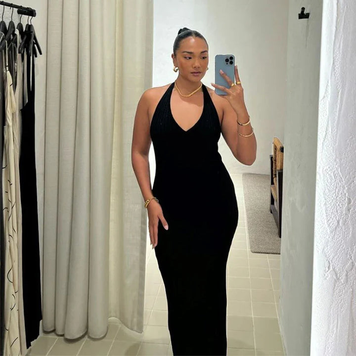 Knitted Maxi Dress with Open Back - Sol