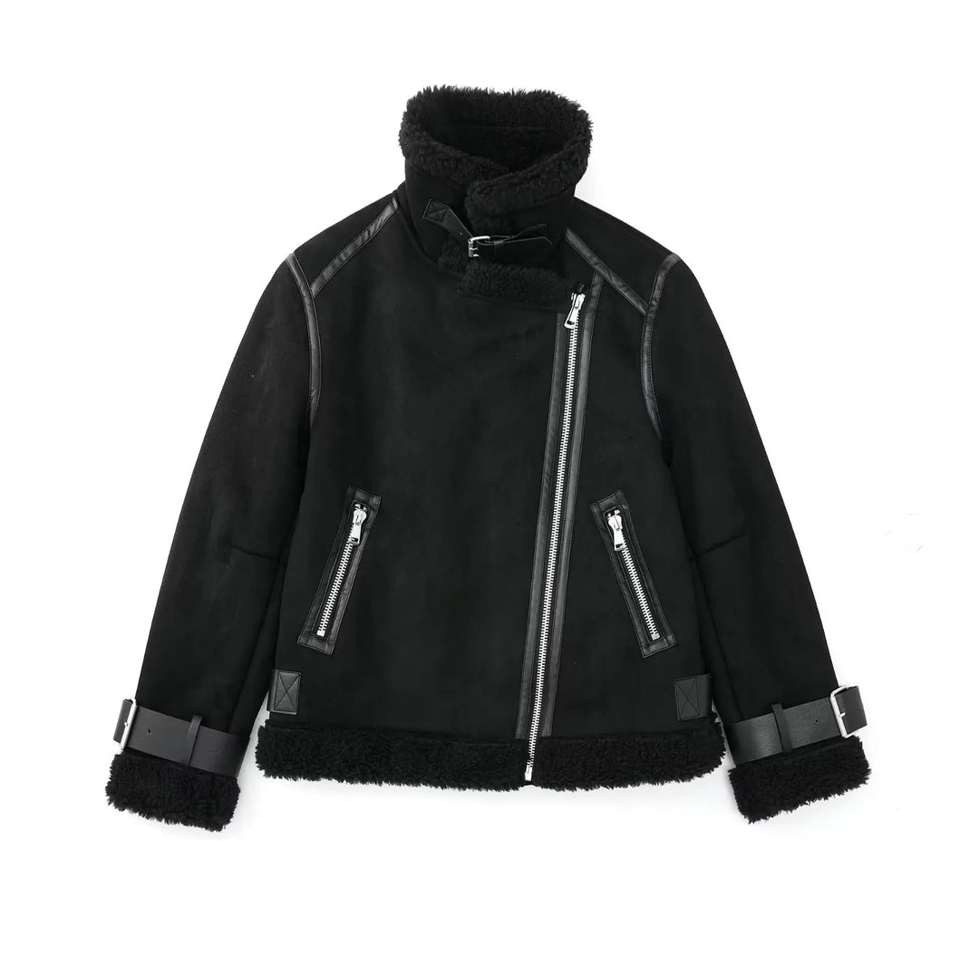 Oversized Leather Coat with Fur Lining - Kaya