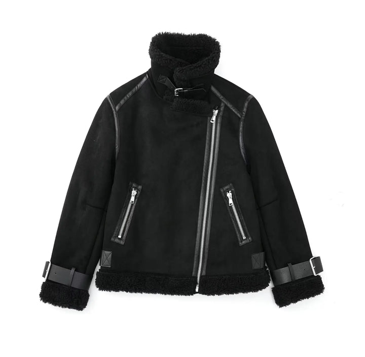 Oversized Leather Coat with Fur Lining - Kaya