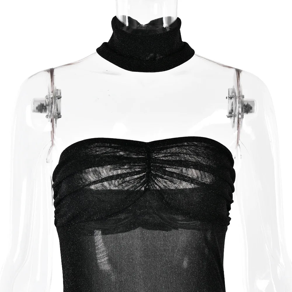 Strapless Maxi Dress with Glitter Mesh and Ruching Detail - Haisley