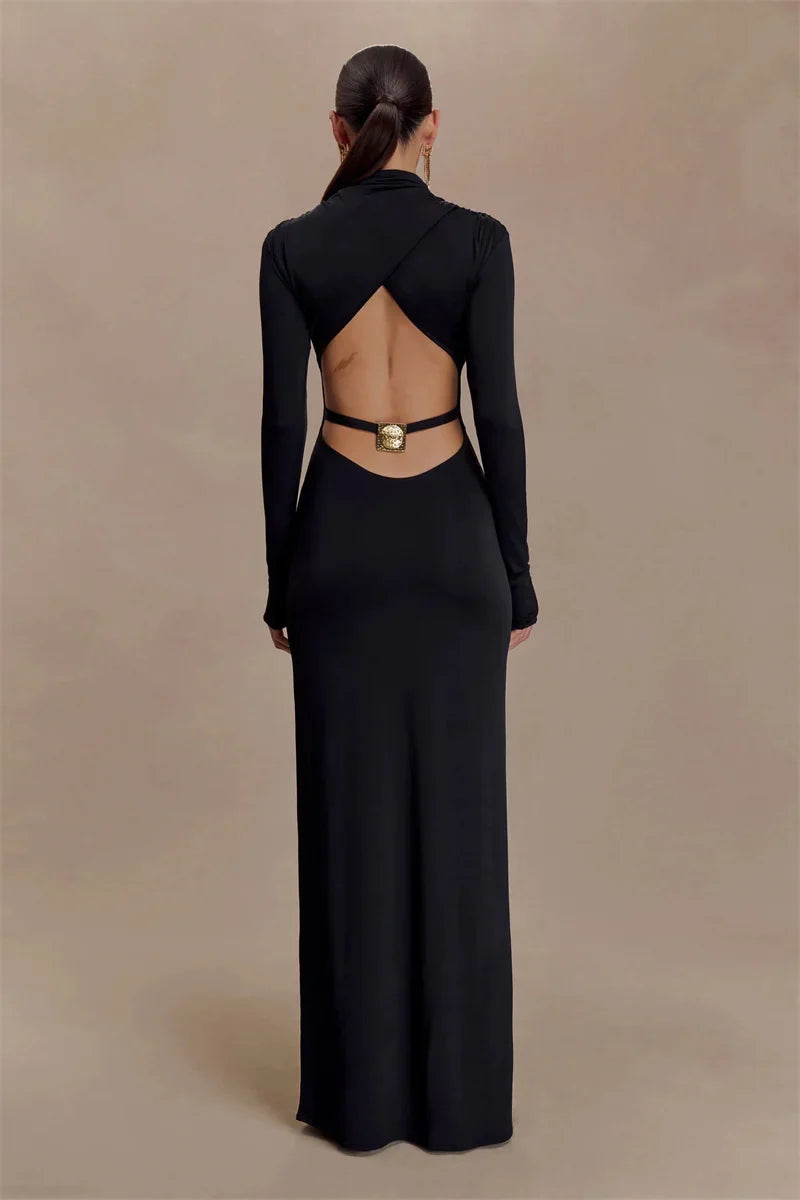 Maxi dress with open back and buckle decoration - TAHIL