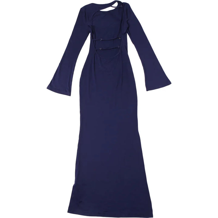 Open Back Maxi Dress with Bell Sleeves - Blueberry