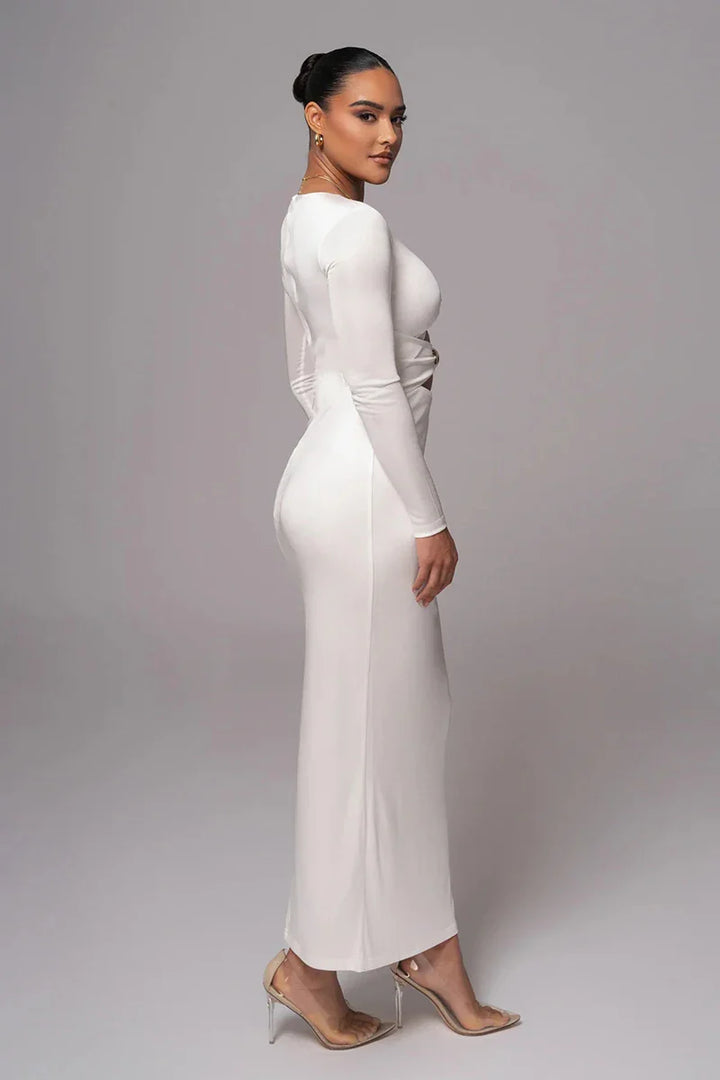 Fitted Shaping Fabric Maxi Dress with Cutouts and Buckles - Lauren