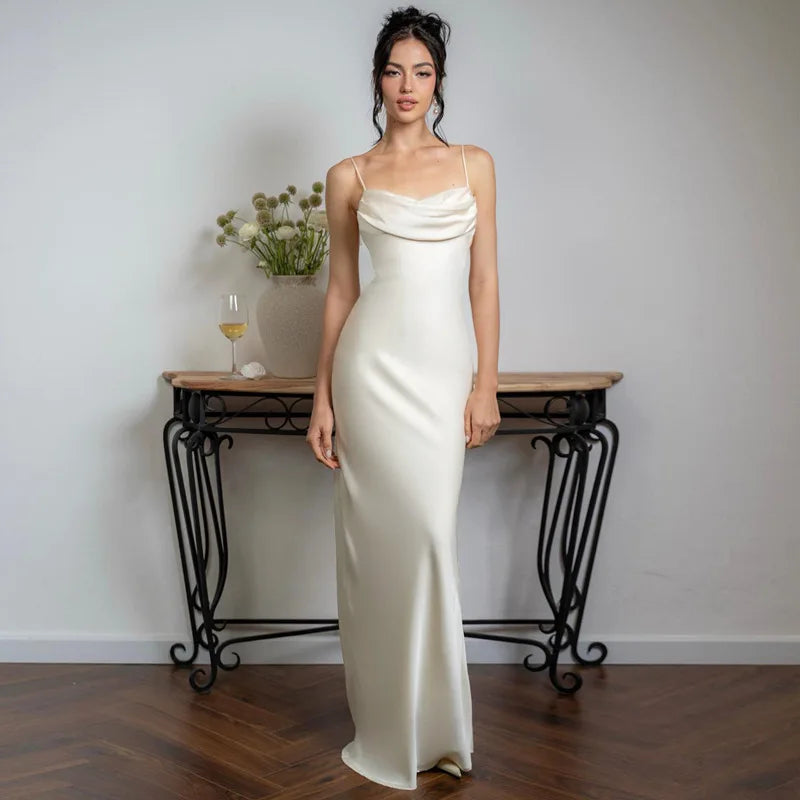 Elegant Satin Maxi Evening Dress - Karin