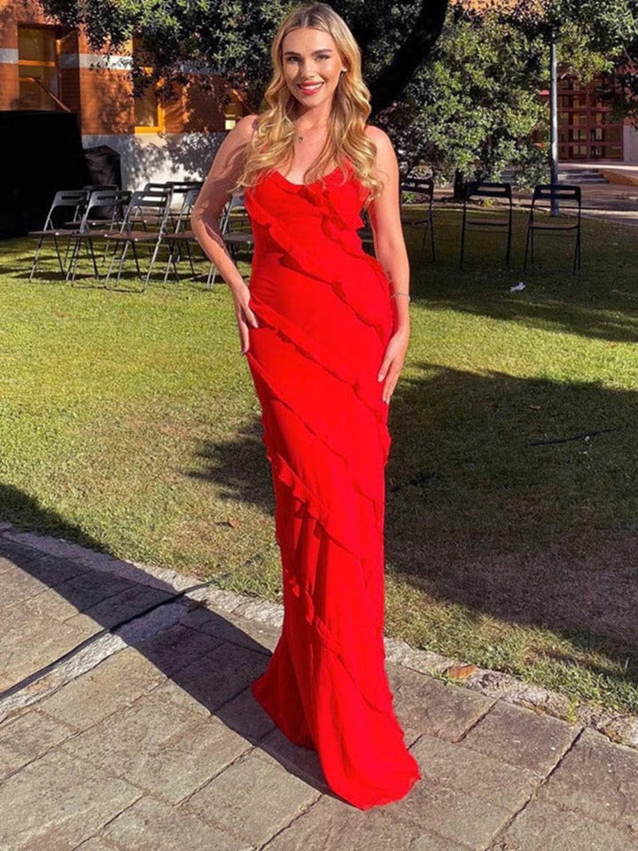 Elegant Maxi Dress with Flounce Decoration - Olga