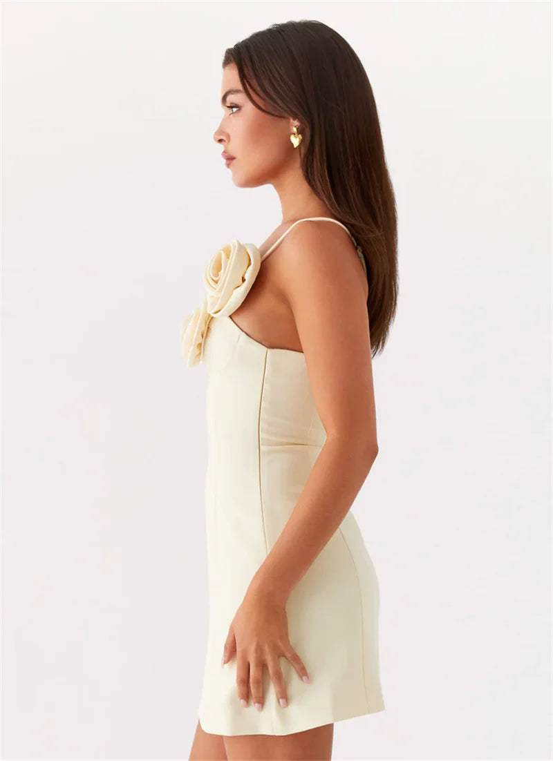 Mini Dress with Floral Applique and One Shoulder Strap - Annika
