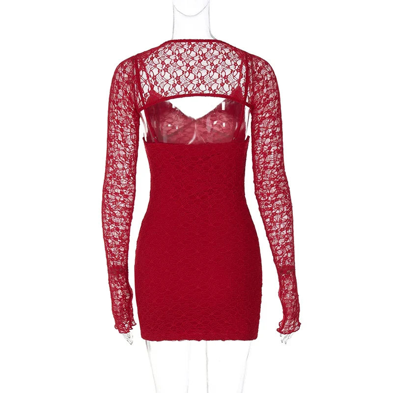 Lace mini dress with matching cap sleeve decoration - Eliraz
