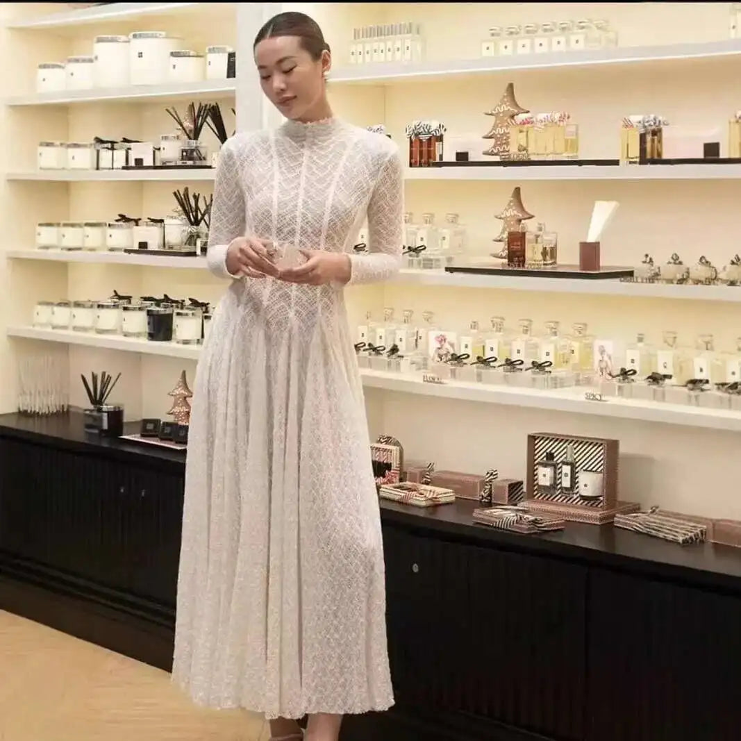 Elegant evening maxi dress with woven A-line design - Libby