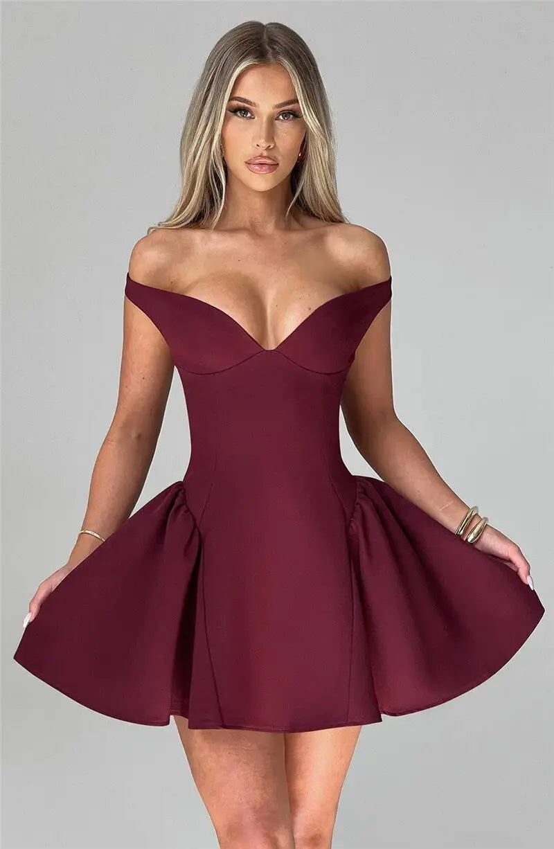 Mini A-line dress with open back and matching scarf decoration - Tamara