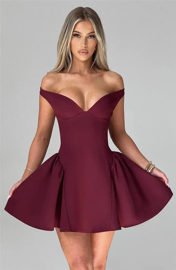 Mini A-line dress with open back and matching scarf decoration - Tamara