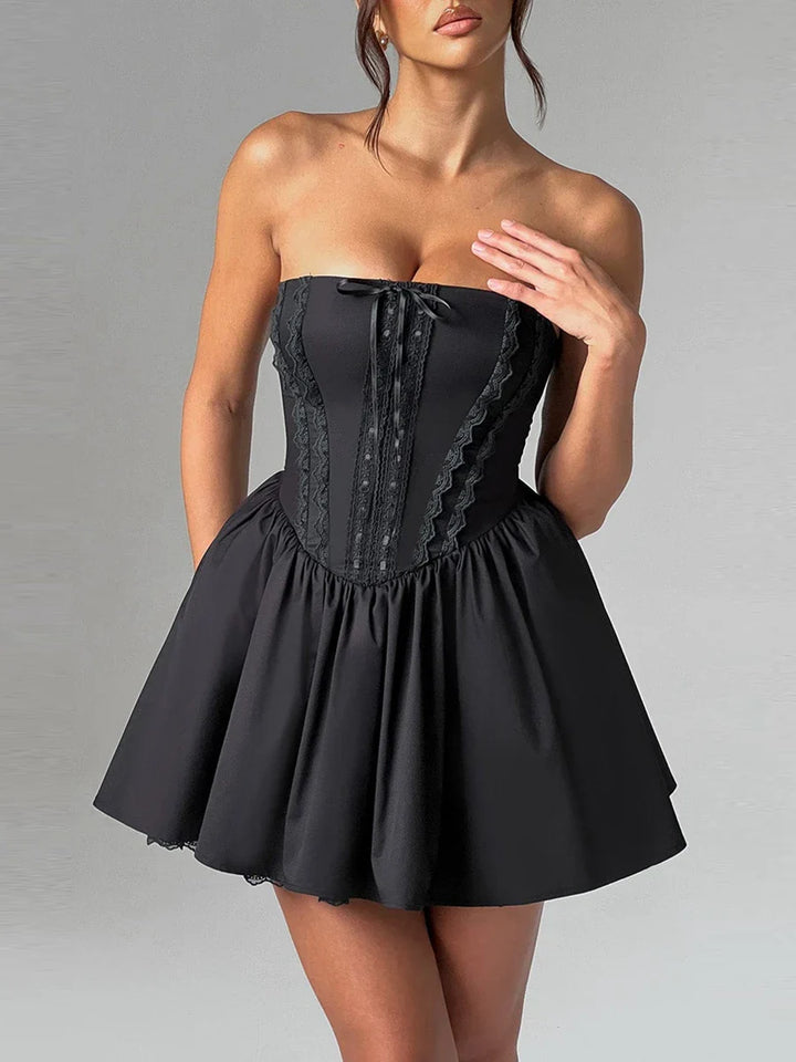 A-Line Mini Dress with Back Tie for Waist Fit, Country Style - Reya