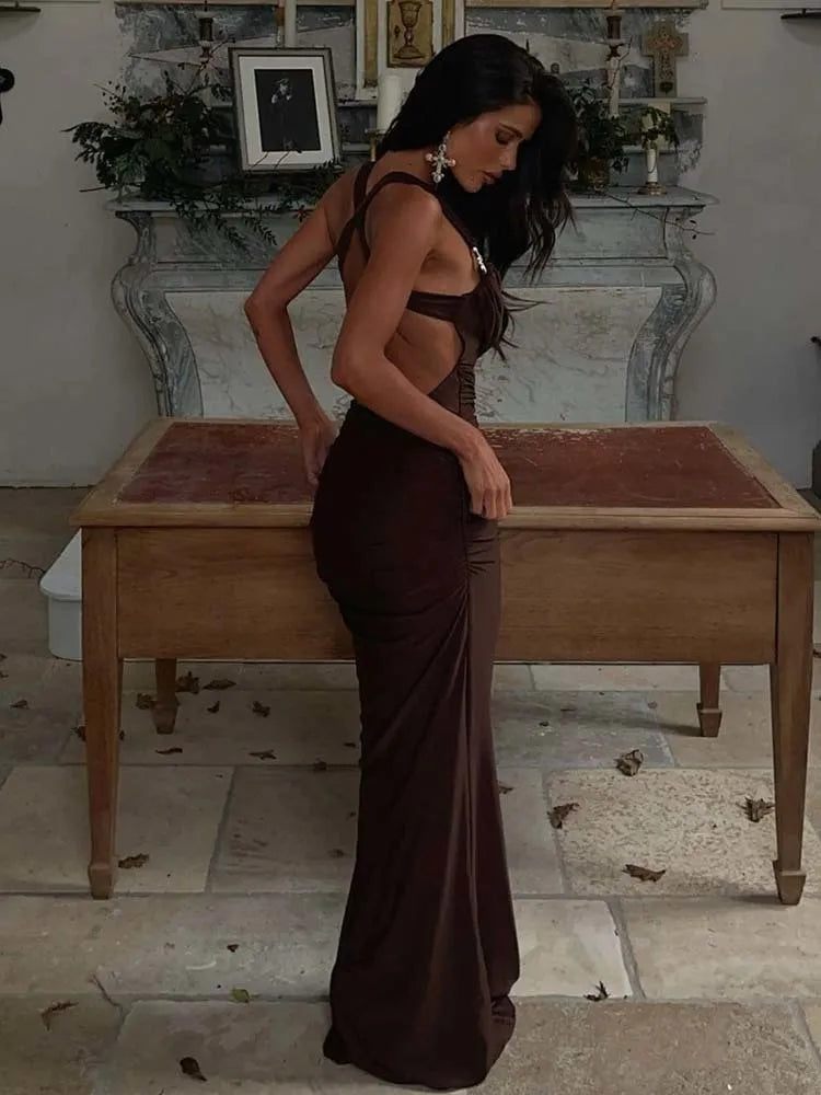 Maxi Open Back Dress with Buckle Detail on Straps - Grace